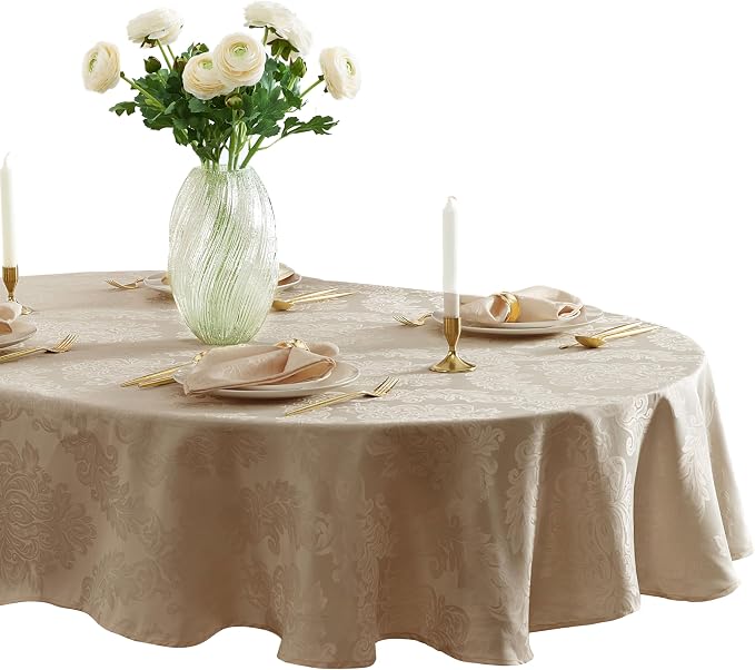 Newbridge Barcelona Luxury Damask Fabric Tablecloth, 60” Wide x 120” Oval