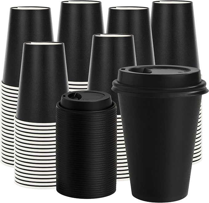 12 oz Paper Coffee Cups with Lids 100 Pack, To Go Cups,