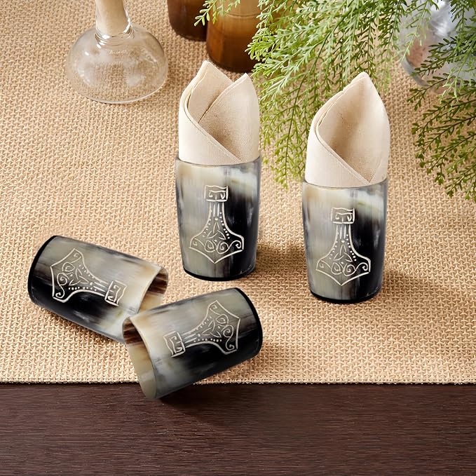 Handicrafts Home Viking Horn Shot Glasses Set of 4, Handmade Natural Ox Horn