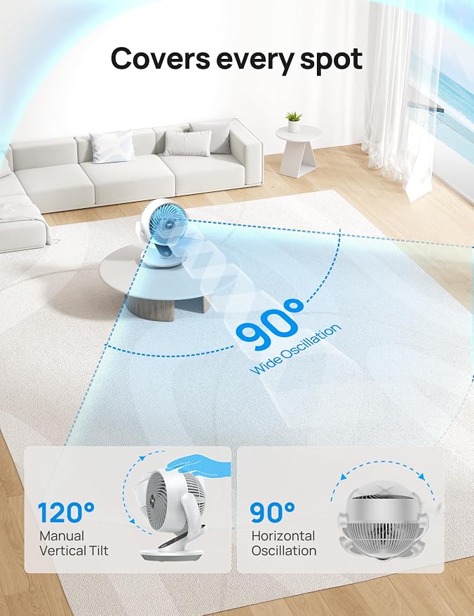 Dreo Smart Fan for Bedroom, 120° Vertical and 90° Oscillating Fan