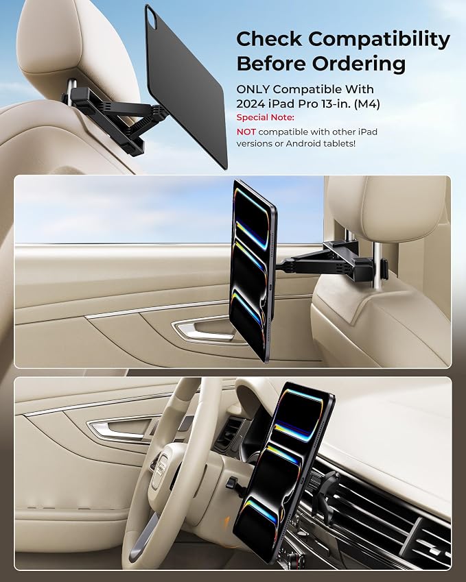 KU XIU Magnetic iPad Holder for Car Headrest, Backseat Tablet Car Mountfor iPad