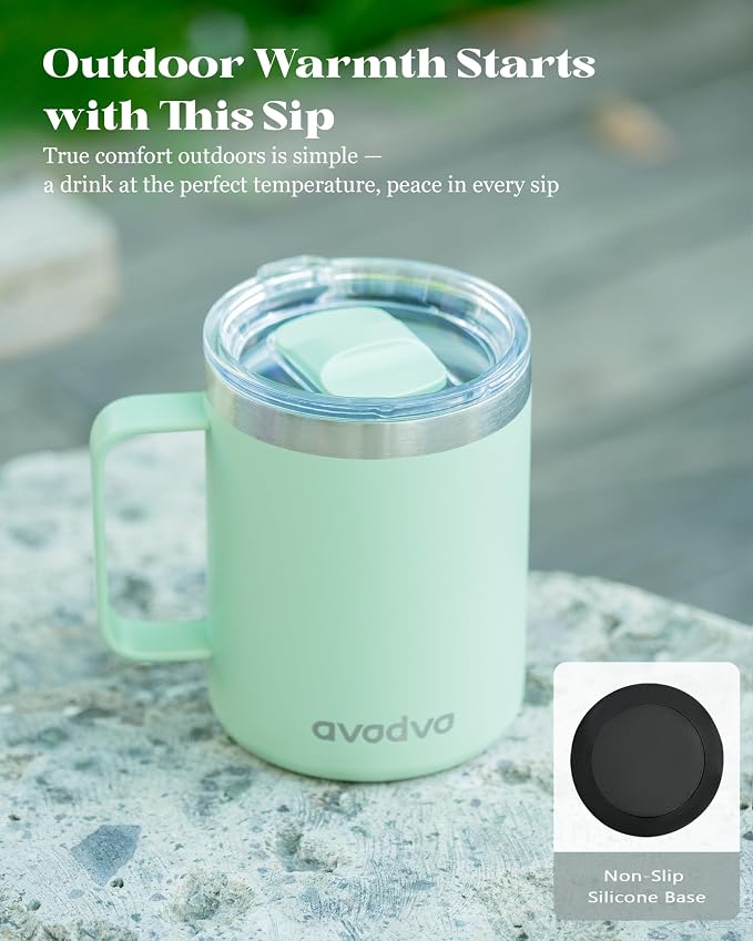 12oz Insulated Coffee Mug with Lid – Includes Two Lids, Stainless Steel Coffee