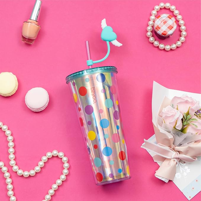bzyoo 24 oz SIP Tumbler with Heart-Shaped w/Wing Straw Cap Cover– Cute DotDot