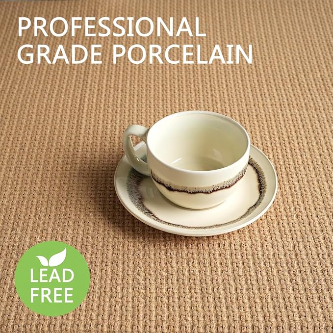 Bosmarlin Ceramic Cappuccino Cup and Saucer Set of 2, 10 Oz, Dishwasher and
