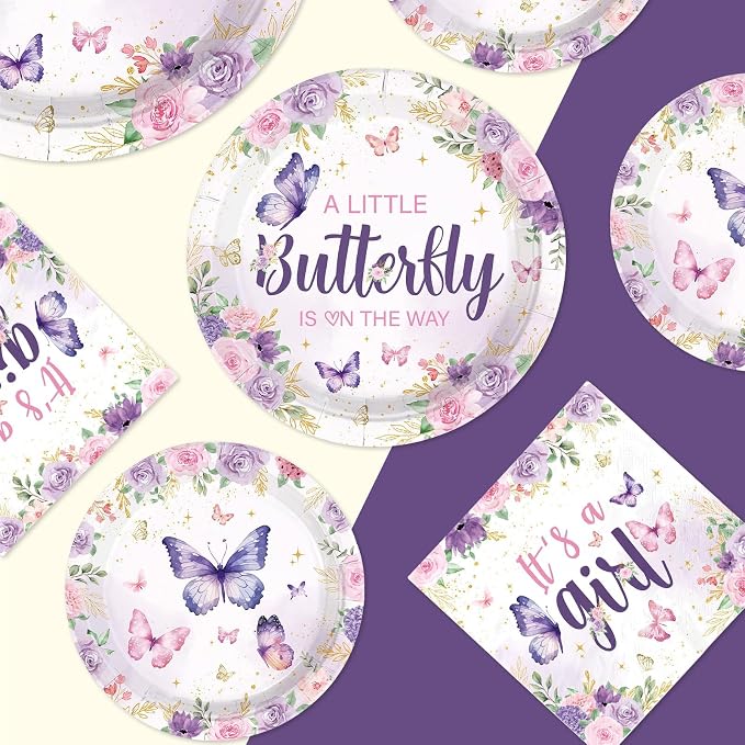 250 Pcs Butterfly Baby Shower Decorations, Serves 50 | A Little Butterfly is on