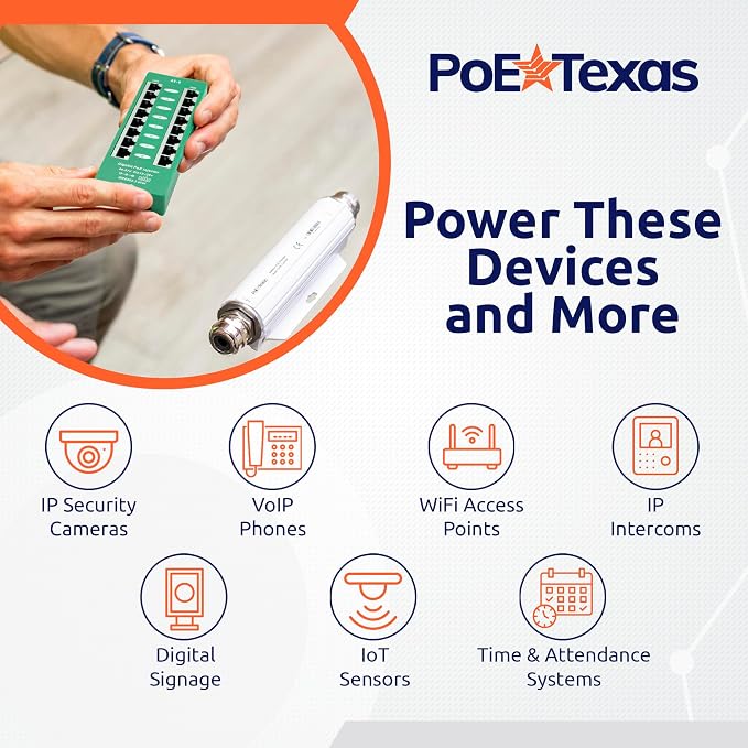 PoE Texas 8 Port PoE/PoE+ Active Mode A Injector