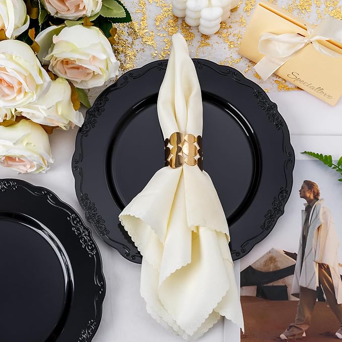 DaYammi 36PCS Black Plastic Plates, Heavy Duty Black Disposable Plates Premium