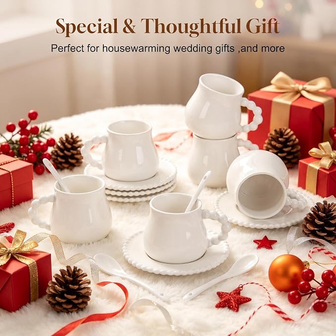 8 Ounce Cappuccino Cups Set of 6, Ceramic Coffee Cups