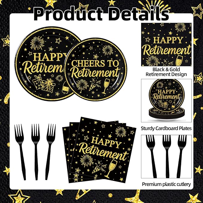 100 Pcs Happy Retirement Tableware Party Supplies Set, Serves 25 – Disposable
