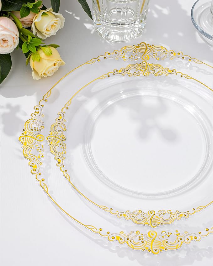 Nervure 100Pcs 7.5'' Clear Plastic Plates, Disposable Plates