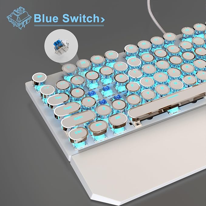 MageGee Typewriter Mechanical Gaming Keyboard, Retro Punk White Round Keycaps