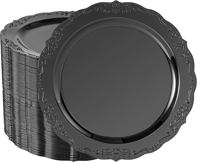100 Pcs Black Plastic Plates for Party 10.25" Dinner Disposable Plates | 100