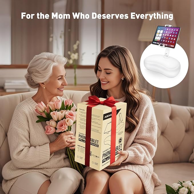 AboveTEK Tablet Pillow Stand for Bed, Hands-Free 360° Adjustable iPad Pillow