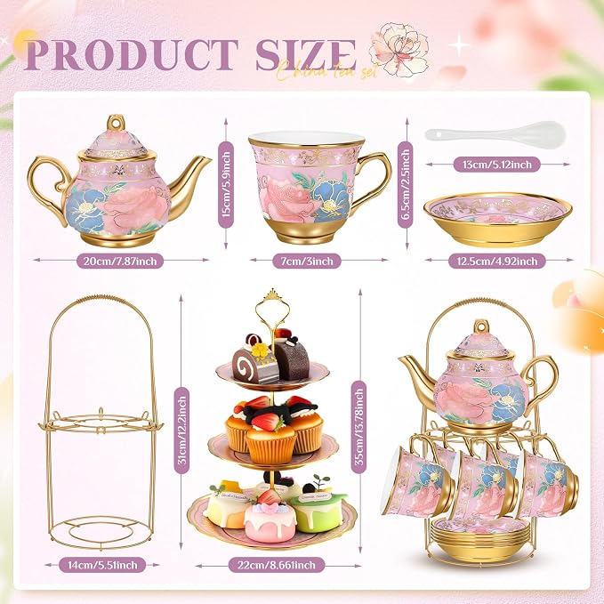 21 Pcs Ceramic Teapot Set Vintage Porcelain Tea Cups