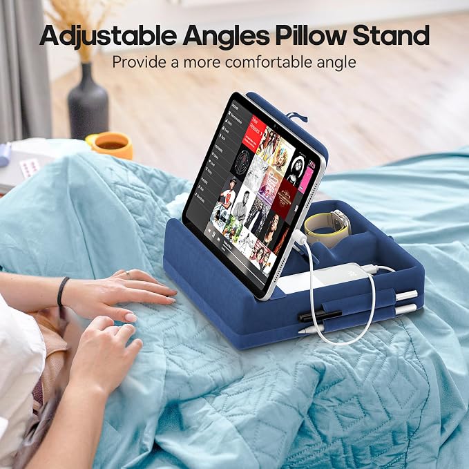 KDD Tablet Pillow Stand with Storage, Foldable iPad Holder