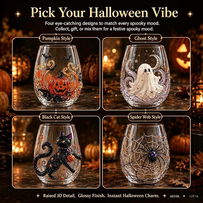 3D Halloween Artisan Glassware Collection, Halloween Artisan Glass Cups |