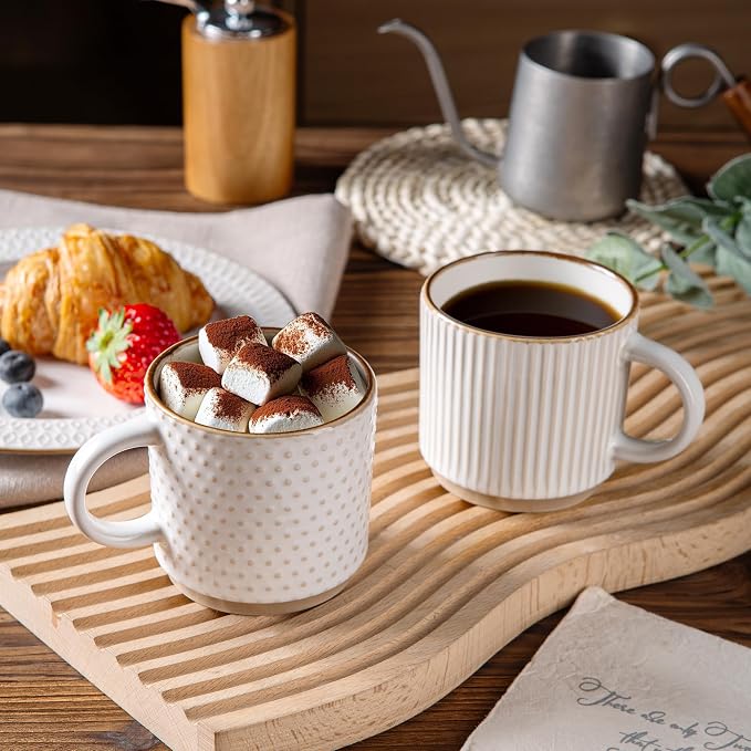 GBhome 6 OZ Stackable Coffee Mugs Set of 4, Ceramic Coffee Cups Set | 4