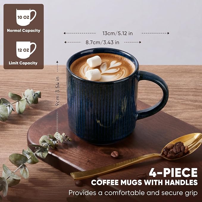 E-far Coffee Mugs Set of 4, 12 oz Stoneware Coffee Cups