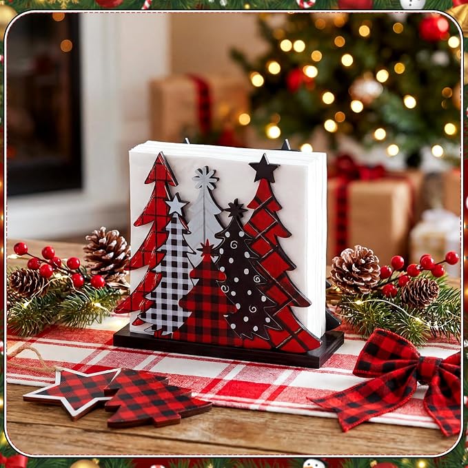 Buffalo Check Christmas Tree Napkin Holder