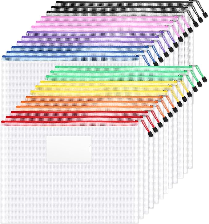 Sooez 24 Pack Super Large Mesh Zipper Pouch Bags, A3 Storage Bags