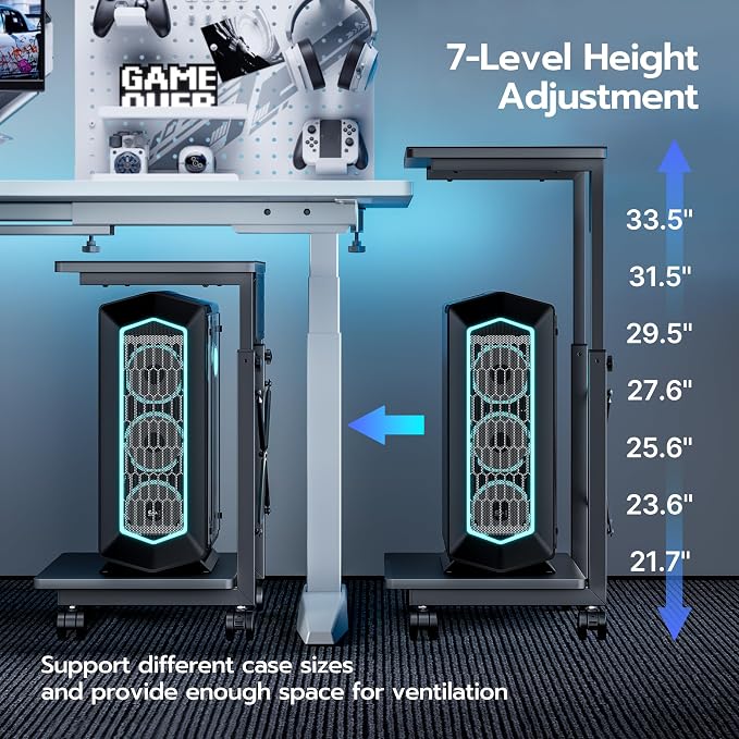 ARES WING Height Adjustable Computer Tower Stand, 2-Tier PC Tower Stand