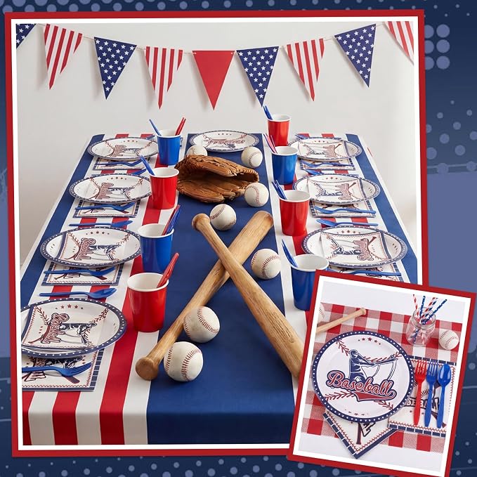 NatNarr 50 Pcs Baseball Plates and Napkins, Disposable Baseball Party Supplies