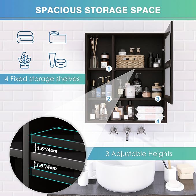 Bathroom Mirror Cabinet Wall Mounted