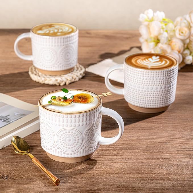 GBhome 12 oz Coffee Mugs Set of 4, Stackable Ceramic Coffee Cups Set | Modern