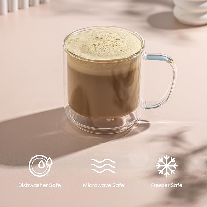 JoyJolt Haven Stackable Double Wall Glass Mugs, Double Wall Glass Coffee Cups