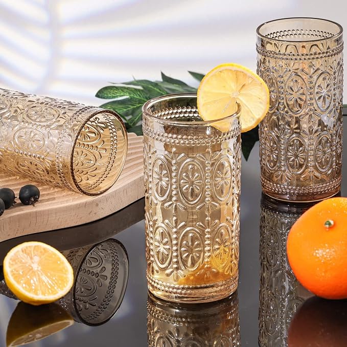 Darlion Amber Drinking Glasses, Vintage Glassware, 12oz Highball Glasses |