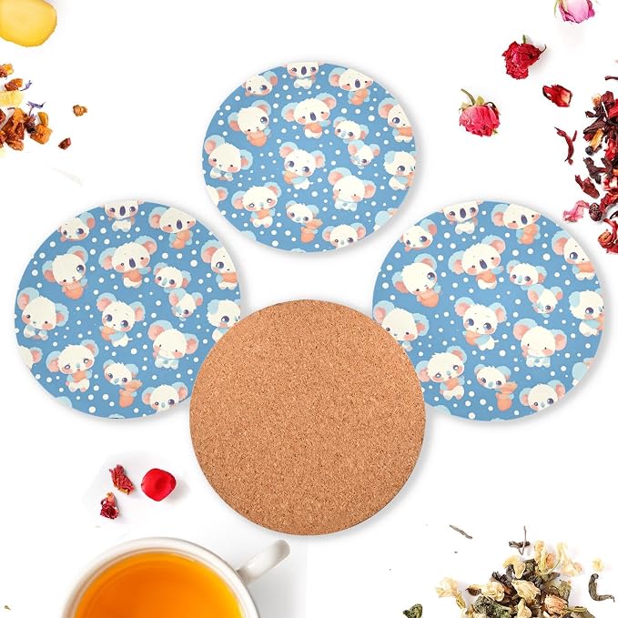 Seamless Cartoon Koala Bear 4 Piecing Set Drink Coasters Thick Heat Resistant