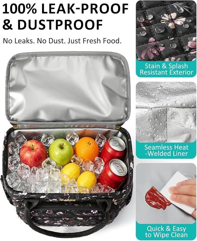 Lunch Box for Women Insulated Lunch Bag Quilted Soft Cooler Tote | 7 Pocket