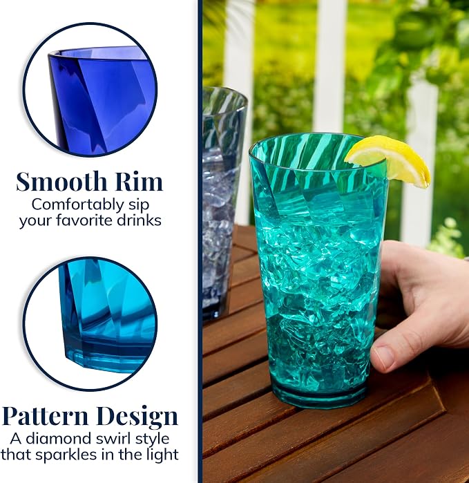 US Acrylic Optix Plastic Reusable Drinking Glasses 20oz Water Cups in Coastal