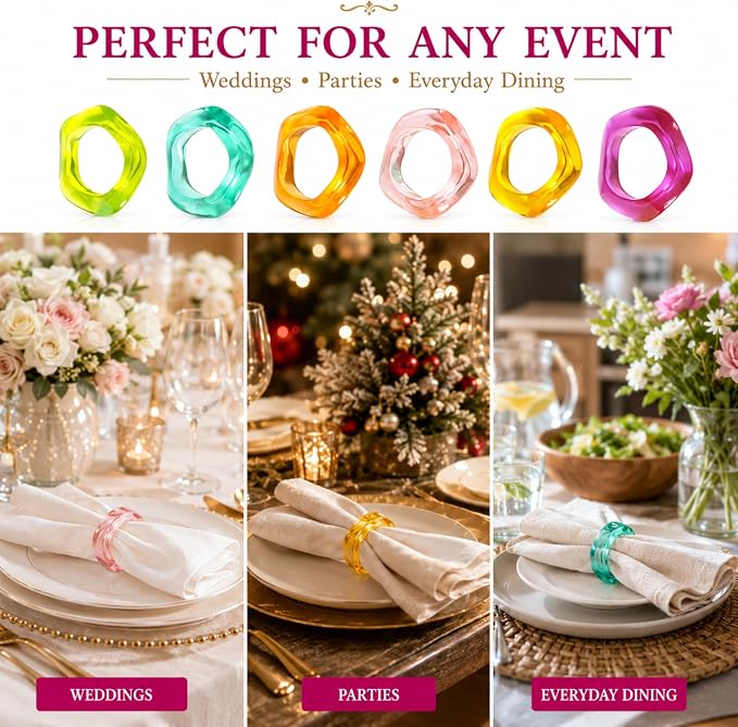Epoxy Resin Spring Napkin Rings, 2.5x2.5x0.5 in. each, floral pastel design