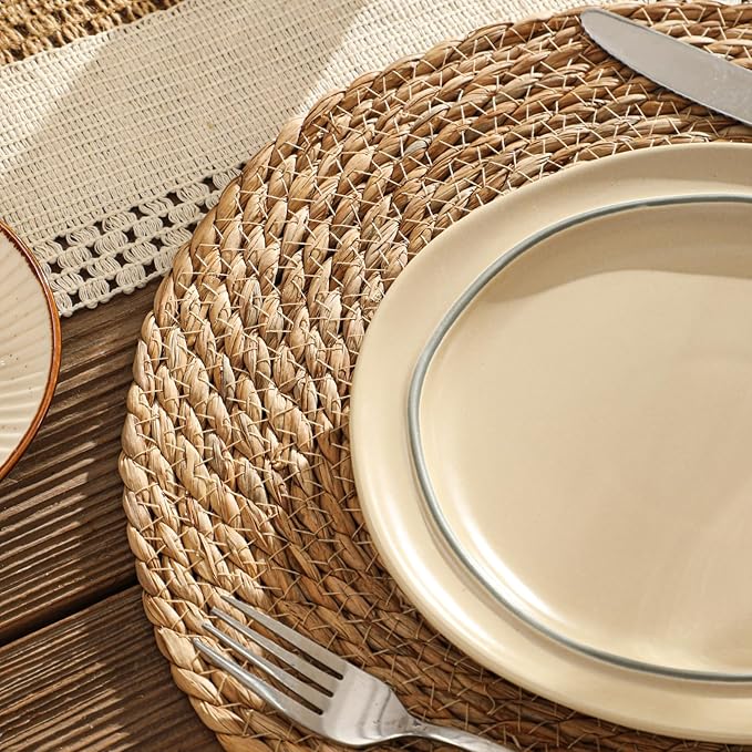 13.8'' Round Woven Placemats Set of 60, Boho Wicker Chargers, Terrekraft |