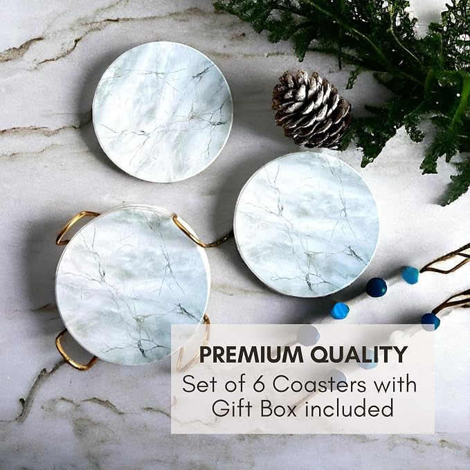 Ceramic Marble Coasters Set of 6, Absorbent Drink Coasters