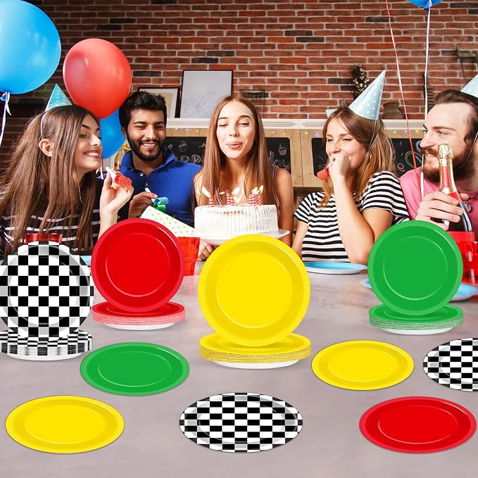 48Pcs Race Car Party Decorations Supplies Red Green Yellow Dinnerware