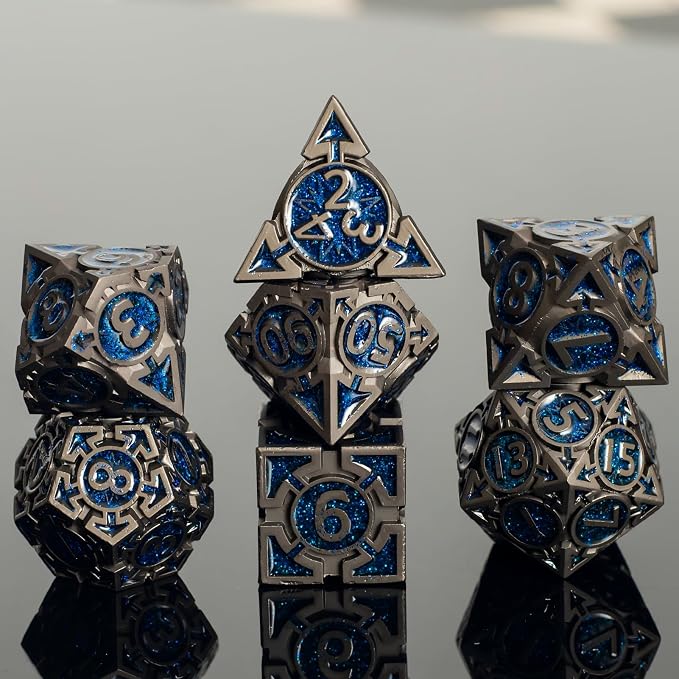 Blue Black Nickel Finish Heavy Metal DND Dice Set
