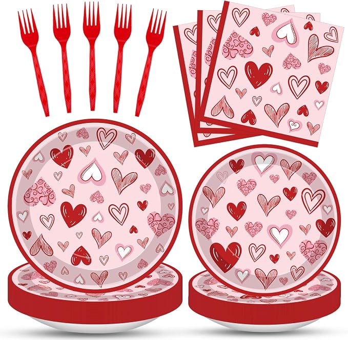 100 Pcs Valentine’s Day Heart Tableware Party Supplies Set, Serves 25 –
