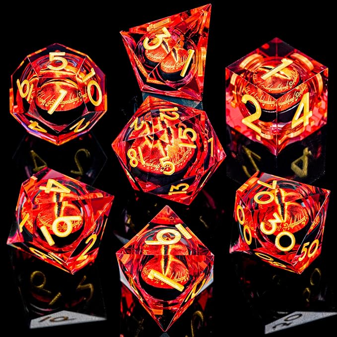 ARUOHHA DND Resin Dice Gazes Eye Dice Liquid Core Flaming RPG Sharp Edged Dice