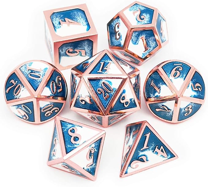 Haxtec Metal DND Dice Set Copper Blue White D&D Dice