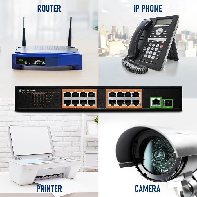 BV-Tech 18 Ports Long Range PoE+ Switch