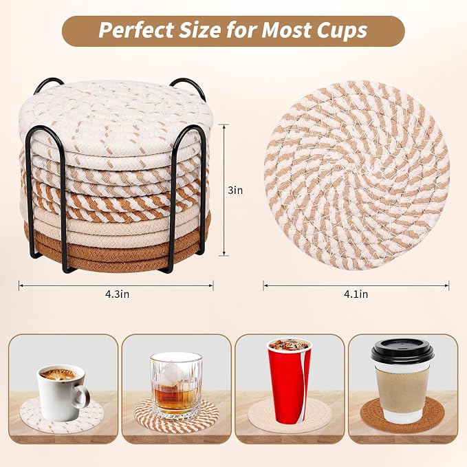 10 Pcs Drink Coasters with Holder, 5 Colors Absorbent Coasters