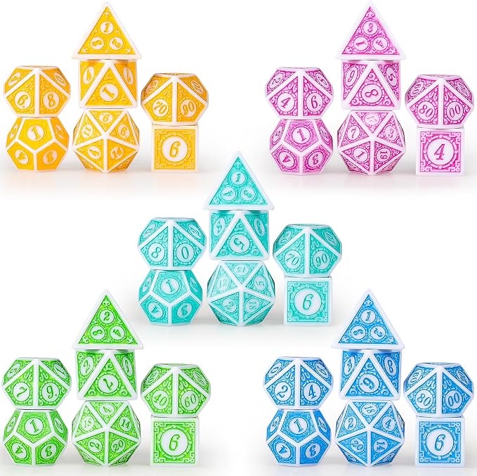 CiaraQ DND Dice with 5 Pouches, 5 Sets of Retro Polyhedral Dice
