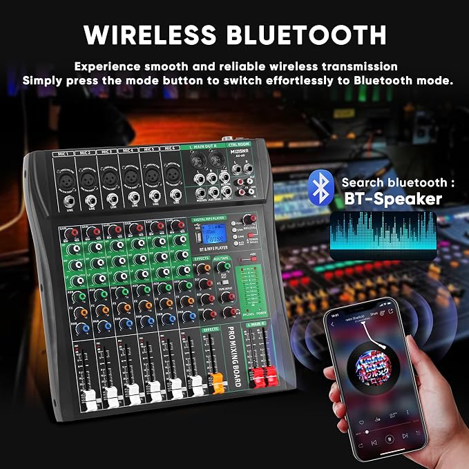 6 Channel Audio Mixer, Professional DJ Mixer Board Sound Music Mixing Console