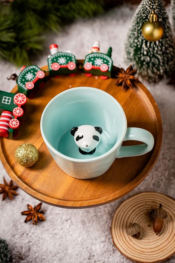 DIHOclub Panda Ceramic Cup Hidden 3D Animal Inside Mug, Cute Cartoon Handmade