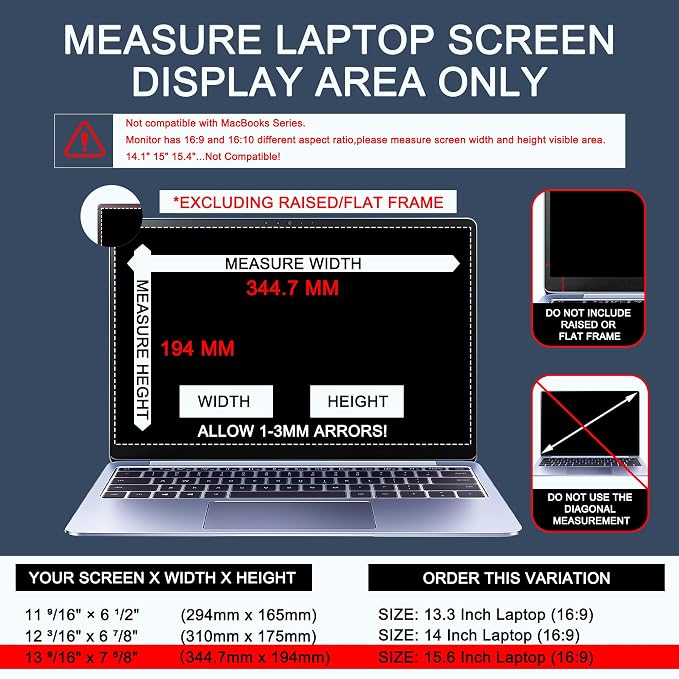 4-Way Laptop Privacy Screen Shield 15.6 Inch, Removable 16:9 Aspect 360°