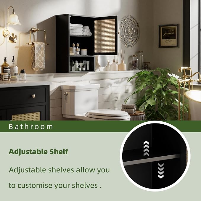 Bathroom Wall Cabinet, Bamboo Over-The-Toilet Storage Organizer