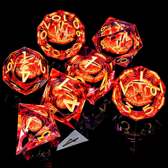 ARUOHHA DND Resin Dice Gazes Eye Dice Liquid Core Flaming RPG Sharp Edged Dice
