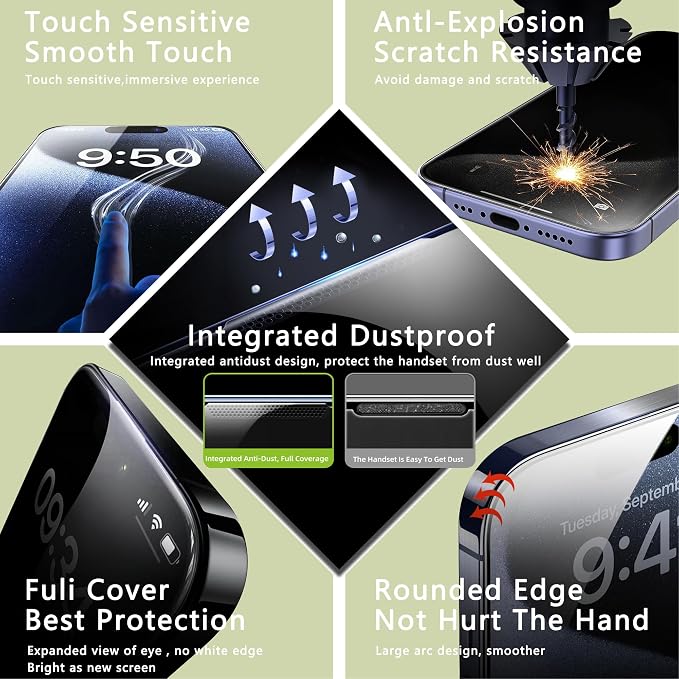 9H Tempered Glass, Anti-Glare, Full Coverage, Anti-Fingerprint, Auto Dust